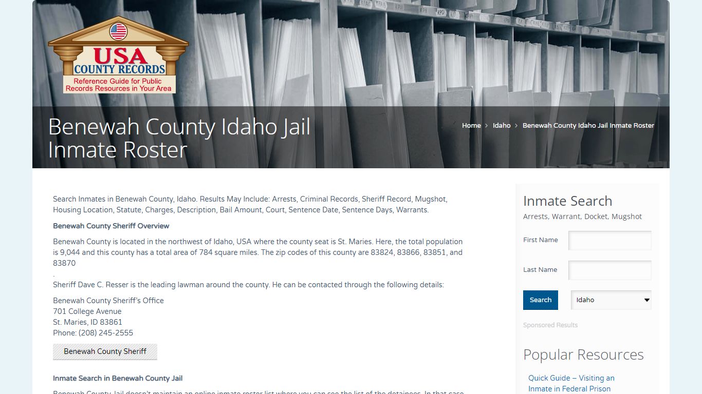 Benewah County Idaho Jail Inmate Roster | Name Search