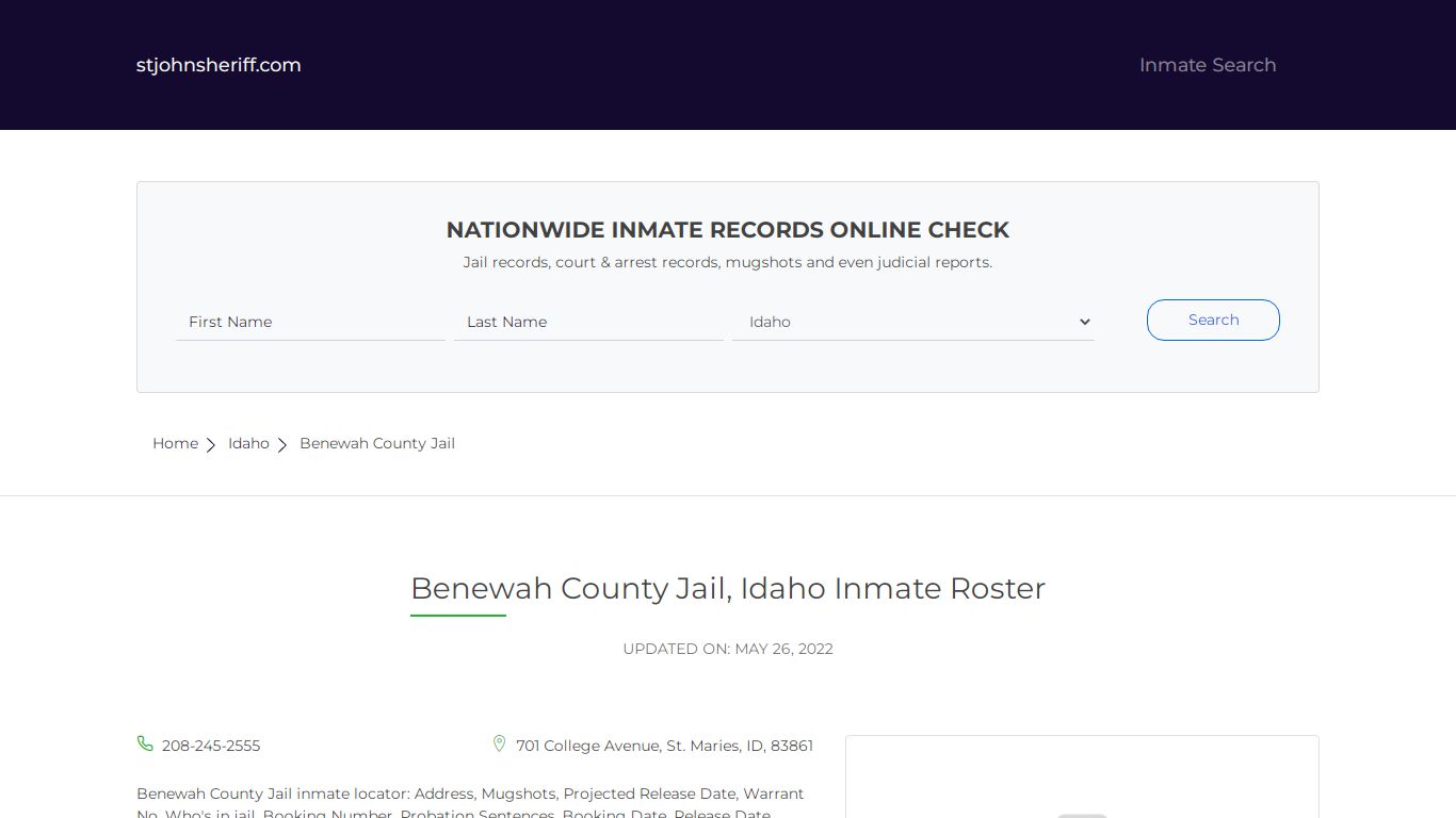 Benewah County Jail, Idaho Inmate Roster